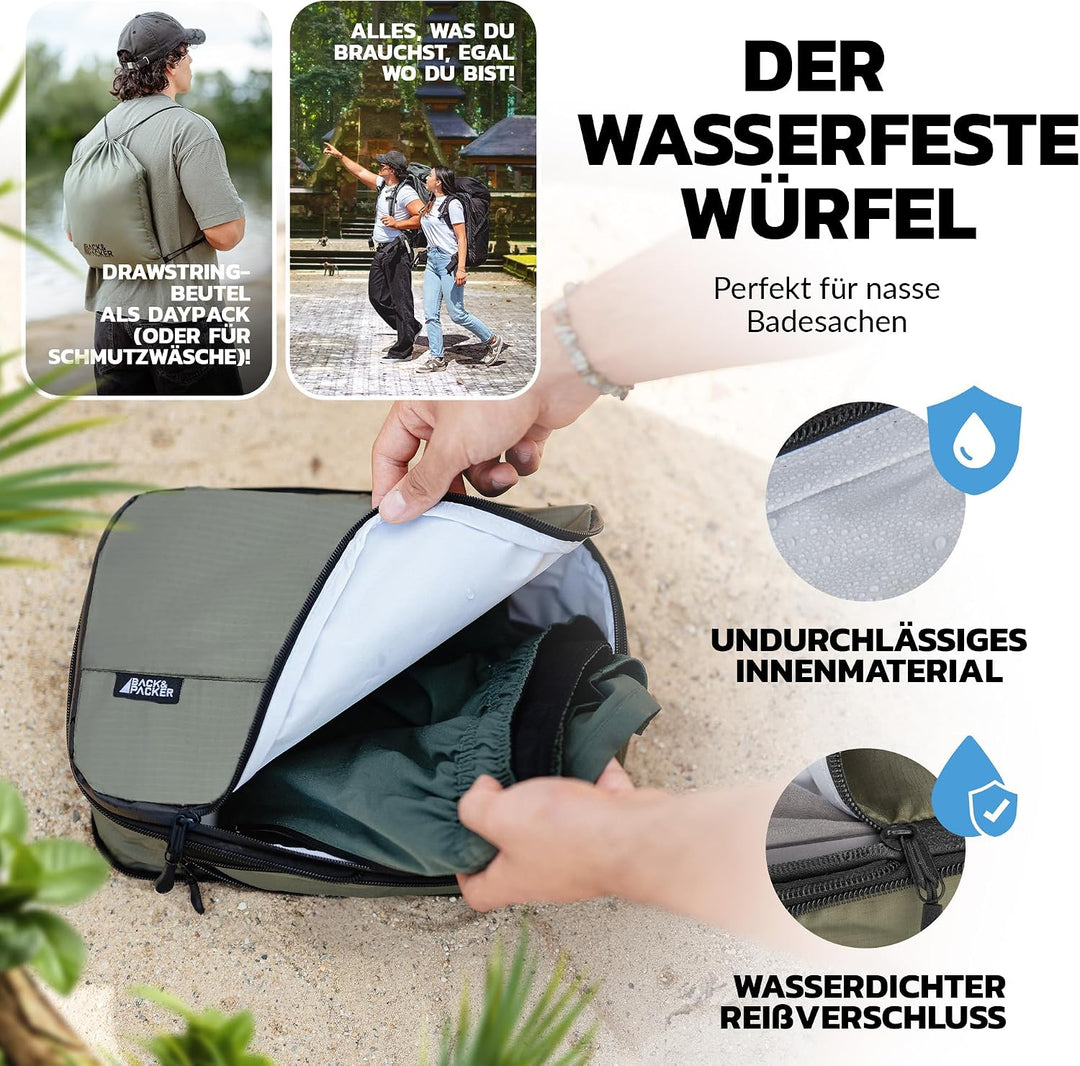BACK&amp;PACKER® Packing Cubes mit Kompression 6-teilig - Packtaschen Set aus recyceltem Material - Leic