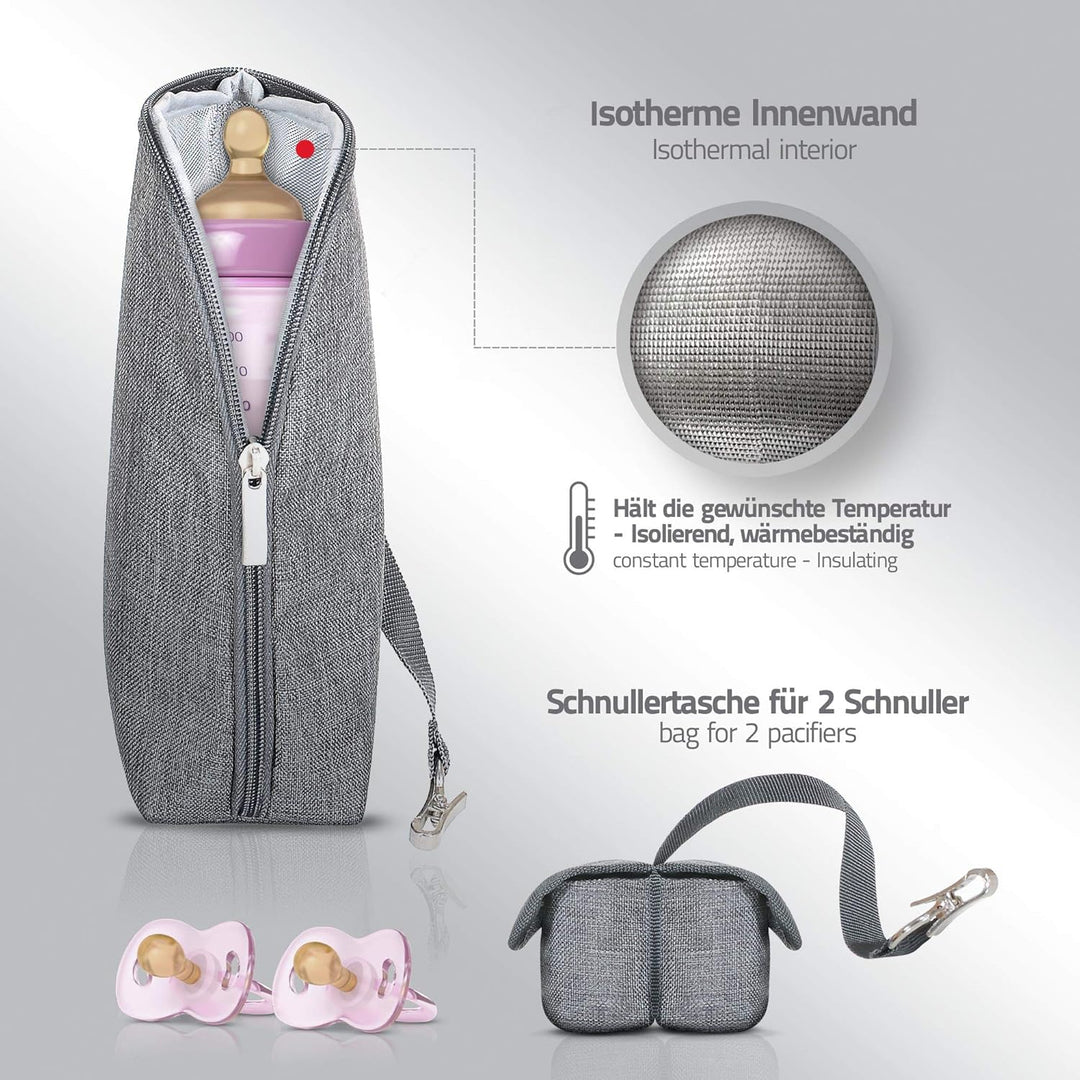 Wickeltasche 5er Set Wickelauflage Schnullerbag Kinderwagen-Haltung,Grau, Grau