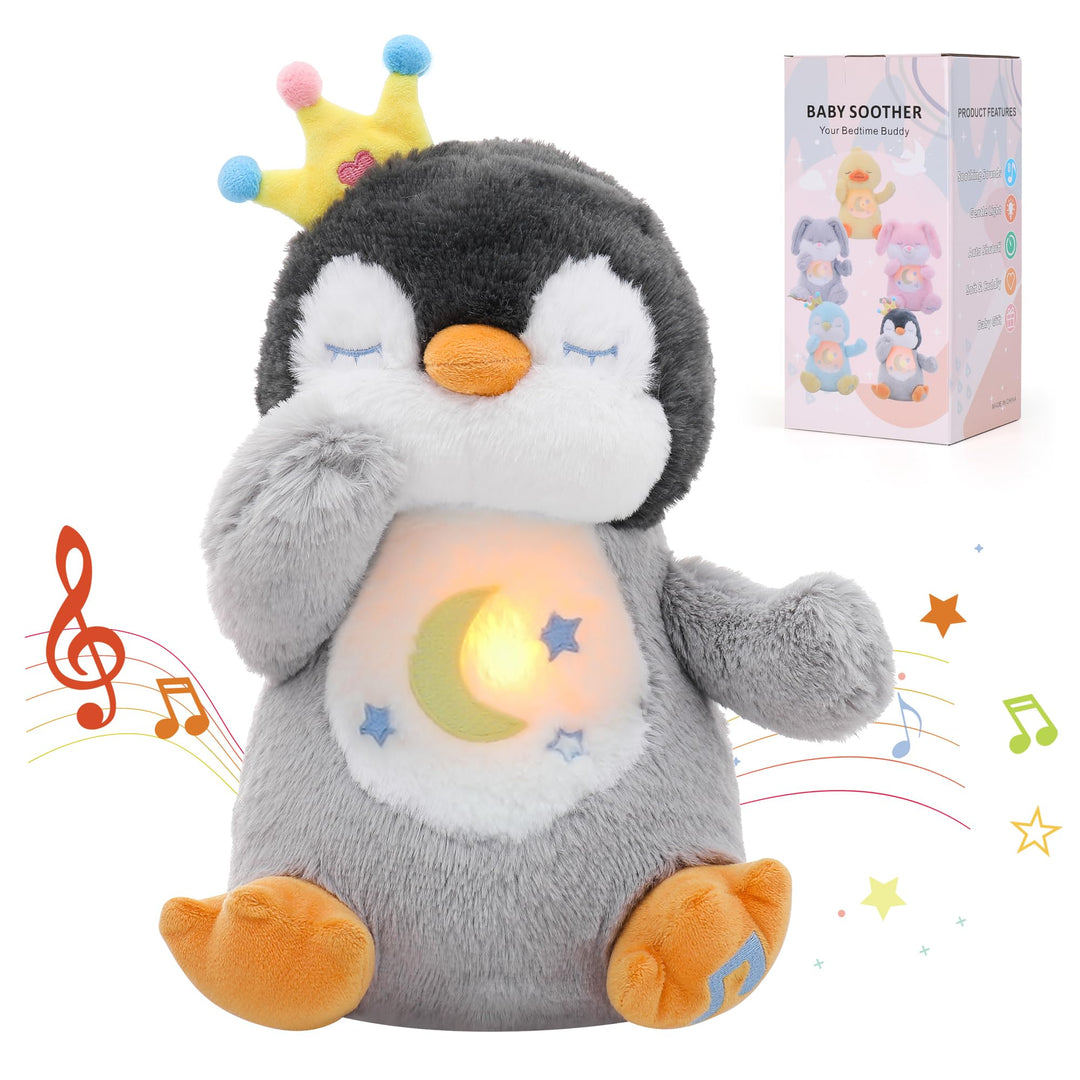 Edencomer Schlummer Kuscheltier - Schlummer Pinguin mit Simuliertem Atem, Musik und Nachtlicht, Kusc