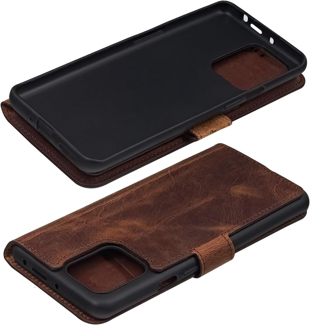 Suncase Book-Style Hülle kompatibel mit Xiaomi Redmi Note 12 Pro 5G Leder Tasche (Slim-Fit) Lederhül