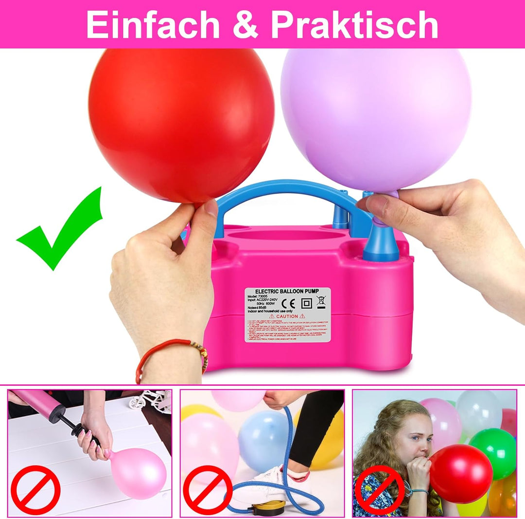 HELESIN Luftballonpumpe Elektrisch, 600W Ballonpumpe Elektrisch, Tragbar Balloon Pump mit 2 Inflatio
