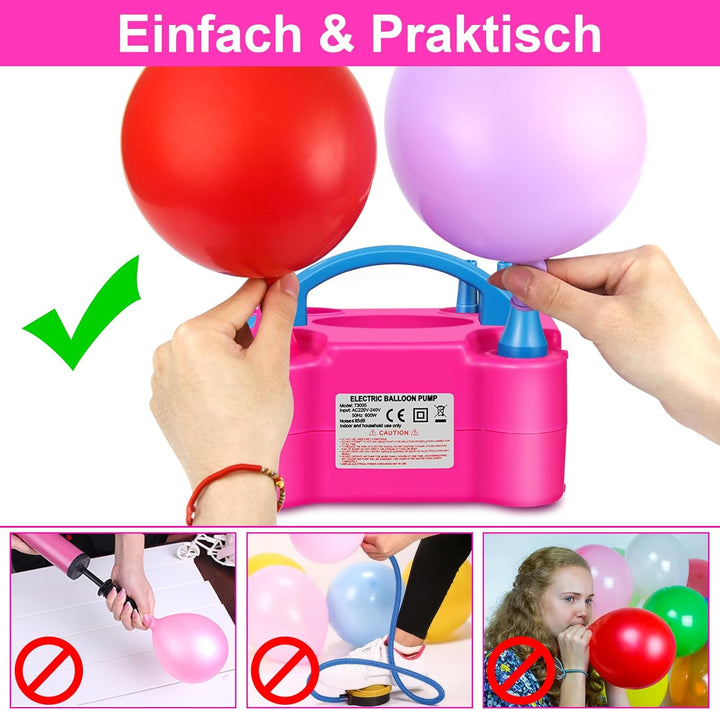 HELESIN Luftballonpumpe Elektrisch, 600W Ballonpumpe Elektrisch, Tragbar Balloon Pump mit 2 Inflatio