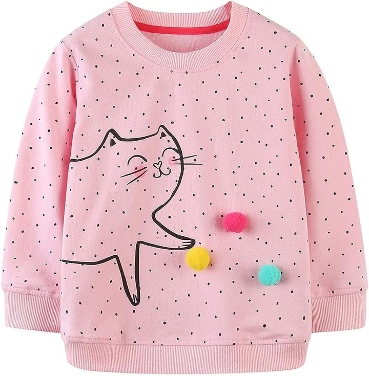 Mädchen Sweatshirt für Kinder Süss Cartoon Pullover Baumwolle Top Langarm T-Shirt Grösse 1-12 Jahre