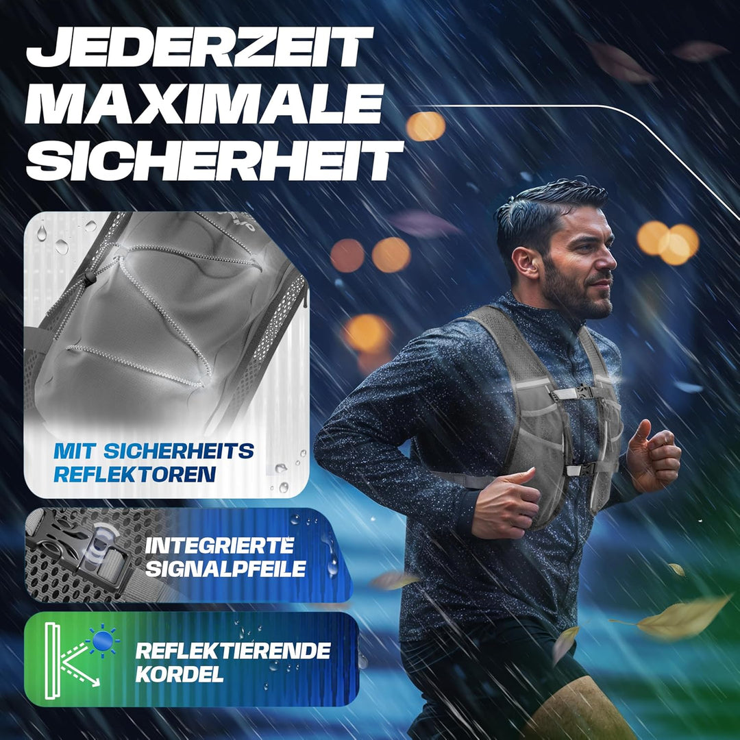 SASMO® Laufweste Damen & Herren 5L / 2L | Running Vest - Ultraleicht & atmungsaktiv| Laufrucksack Da