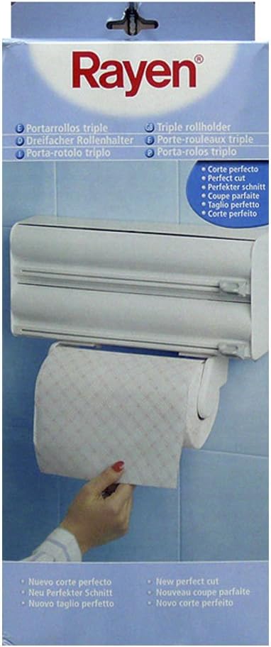 Rayen - Küchenrollenhalter mit 3 Rollenhaltern, Wandmontage, Schneidefunktion für Folien, Platzspare