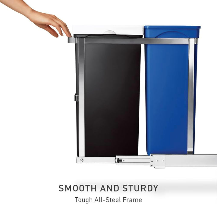 simplehuman CW1016 35 Liter (20/15) ausziehbarer Schrank-Recycler Mülltrennsystem 2 Fach Einbau Abfa