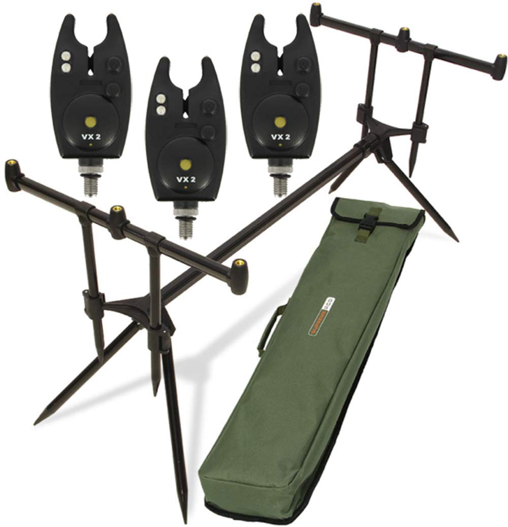 G8DS® Set Rod Pod Rutenhalter + Tragetasche inklusive 3 Bissanzeiger mit Lautstärkeregler für + LED