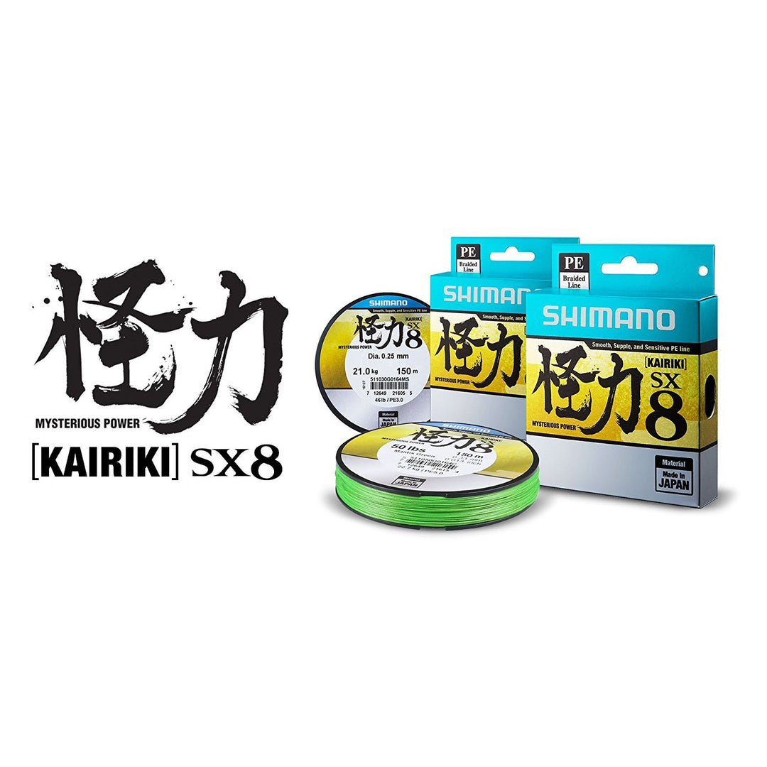 Shimano Kairiki SX8, 300 Meter, Mantis Grün, 8 x geflochtene Schnüre 0.12mm/7.0kg, 0.12mm/7.0kg