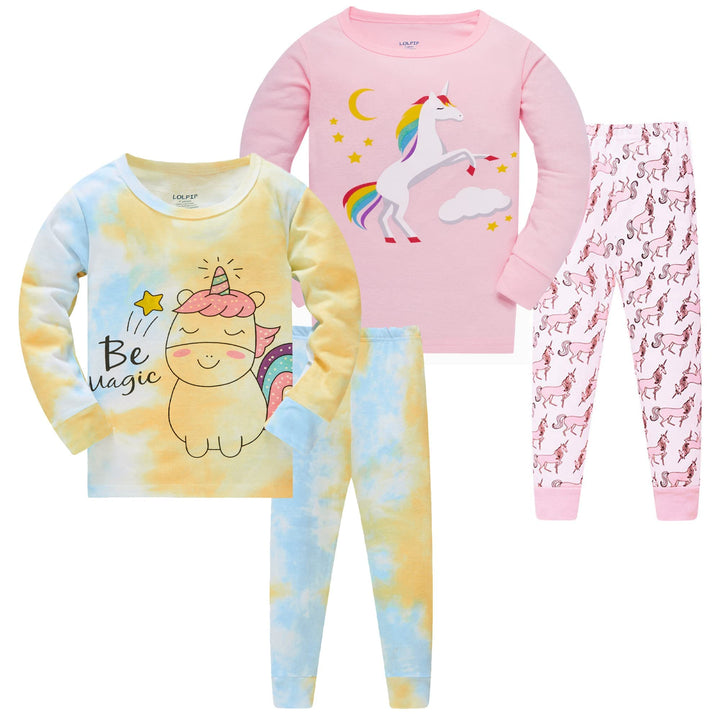 Mädchen Pyjamas 100% Baumwolle Schlafanzug für Kinder Schlafkleidung Langarm 4 Stück Set 1-12 Jahre