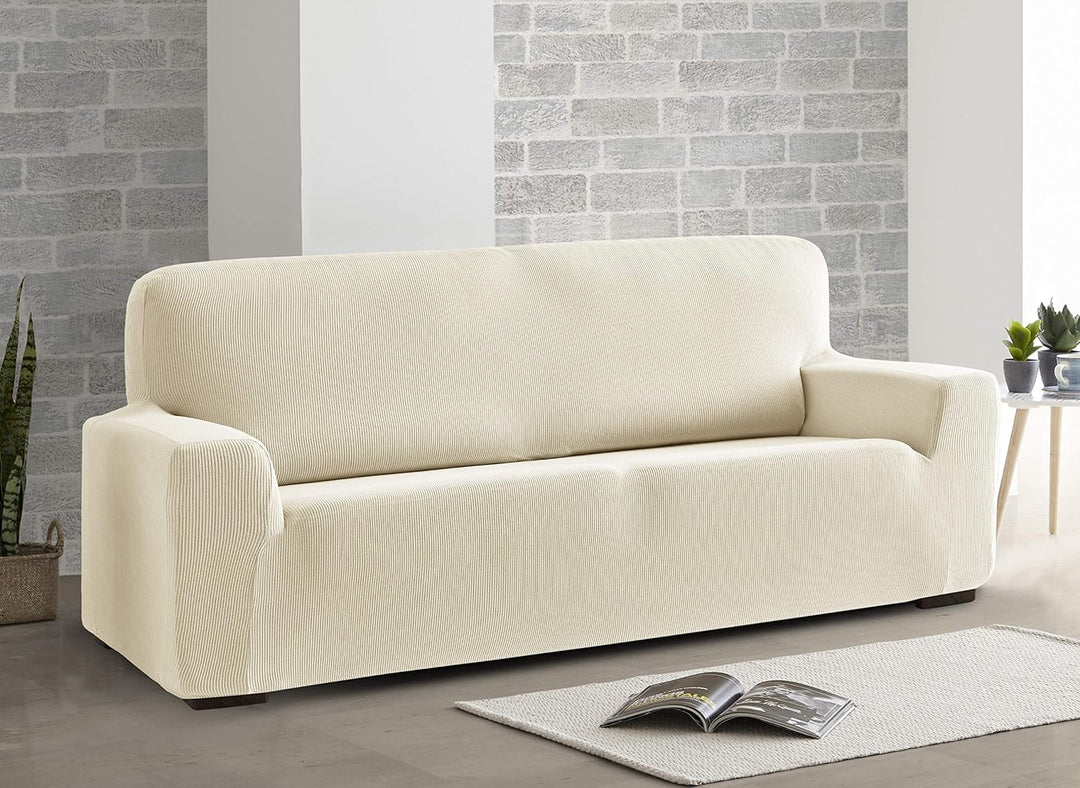 Eiffel Textile Sofabezug, elastisch, anpassbar, Rustikal, 2 Sessel, 50% Polyester, Elfenbein, 1 + 1