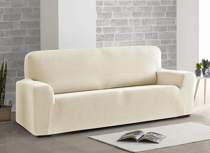 Eiffel Textile Sofabezug, elastisch, anpassbar, Rustikal, 2 Sessel, 50% Polyester, Elfenbein, 1 + 1
