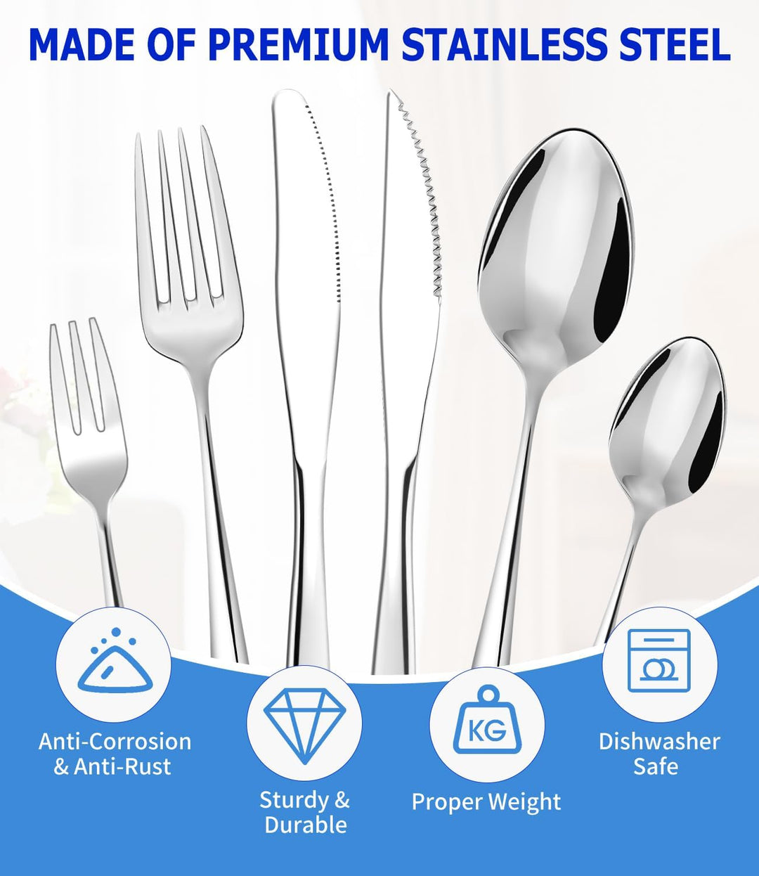 Besteck Set 12 Personen, 72 Teilig Essbesteck Set mit Steakmesser, Elegantes Essbesteck, mit Messer