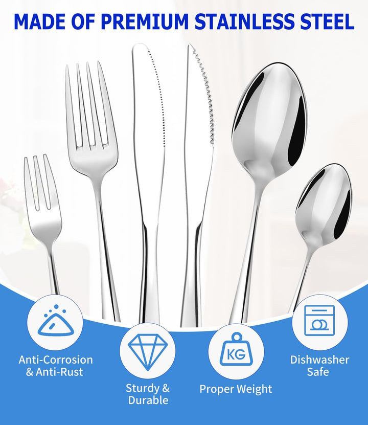 Besteck Set 12 Personen, 72 Teilig Essbesteck Set mit Steakmesser, Elegantes Essbesteck, mit Messer