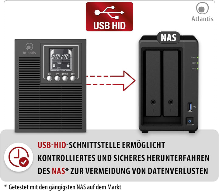Atlantis A03-OP1002 USV OnLine USV-Server Doppelwandler Reine Sinuswelle 1000VA 900W, Tower, LCD-Dis