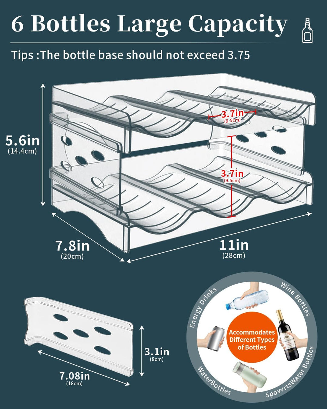 Flaschenhalter Kühlschrank Stapelbar 6 Flaschen - Effizienter Flaschen Organizer für Kühlschrank und