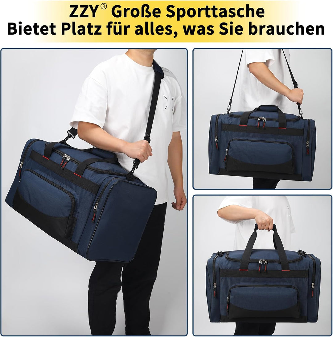 ZZY 55L Sporttasche Herren mit 2 Seitentaschen grosse Reisetasche für Fitness, Training und Reisen 5