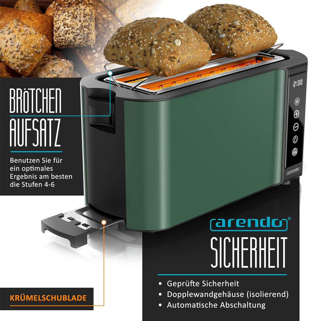 Arendo - Edelstahl Toaster Langschlitz 4 Scheiben- Touchscreen – Doppelwandgehäuse – 1500 W – Integr