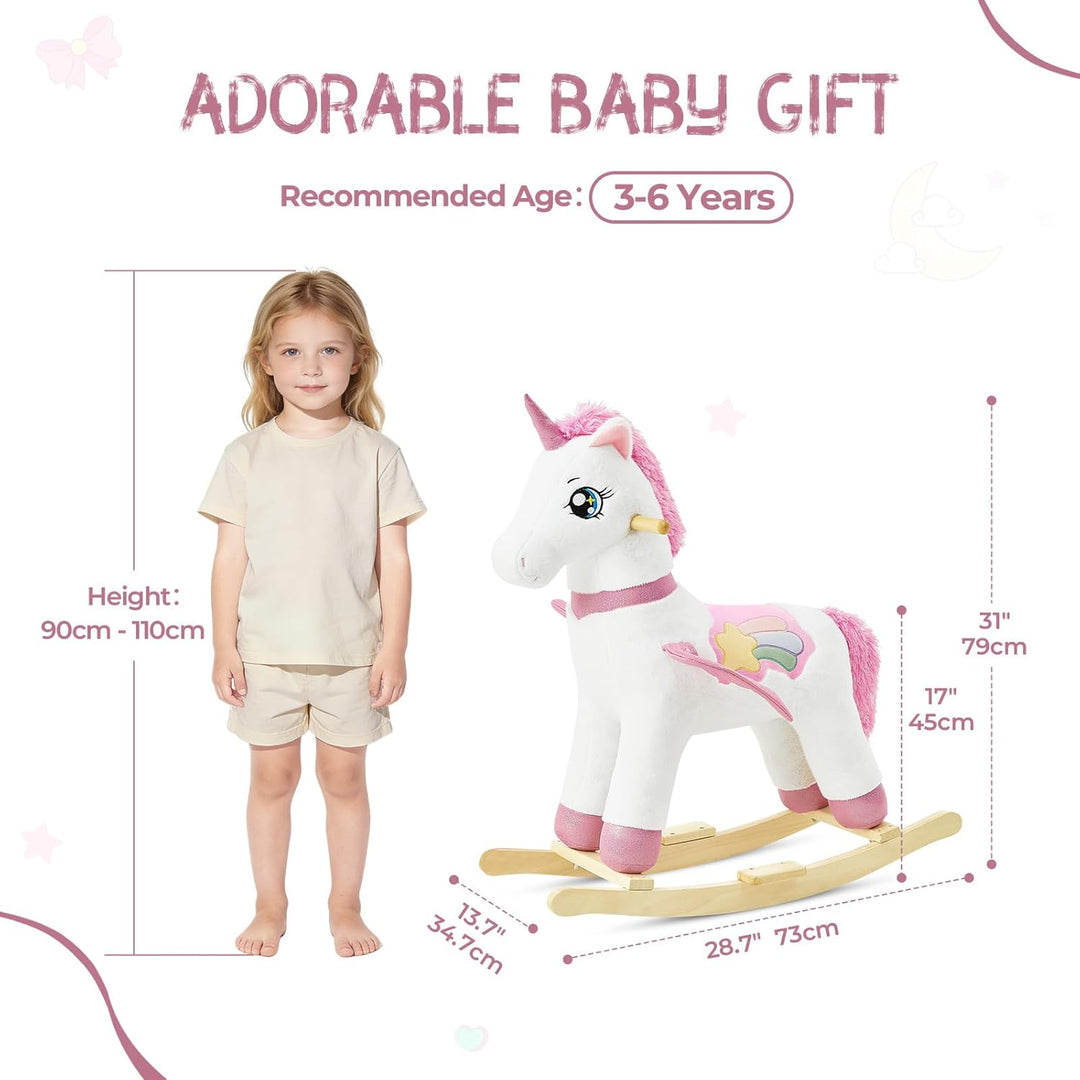 FUNLIO Einhorn-Schaukelpferd für Babys, Regenbogenfee-Einhorn-Schaukelpferd für Kinder 3-7 Jahre, Pl