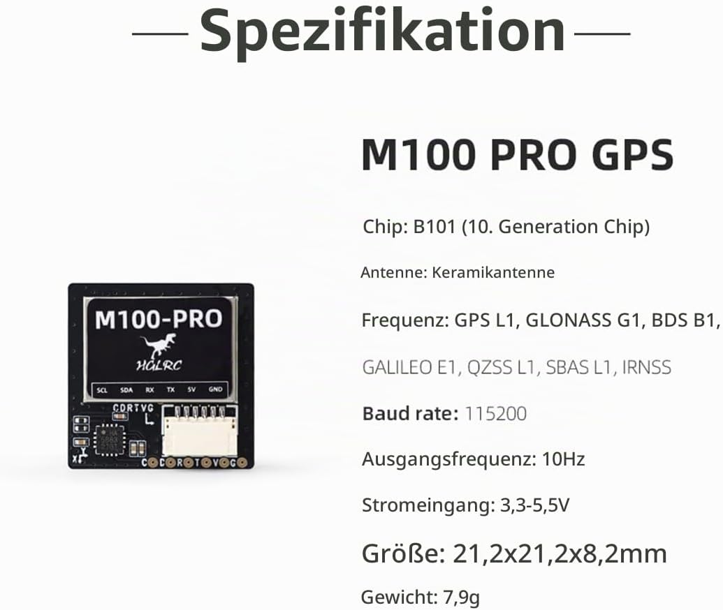 HGLRC M100 Pro GPS-Modul - Hochpräzises GPS mit GLONASS/Beidou-Unterstützung, Ultraleicht und Kompak