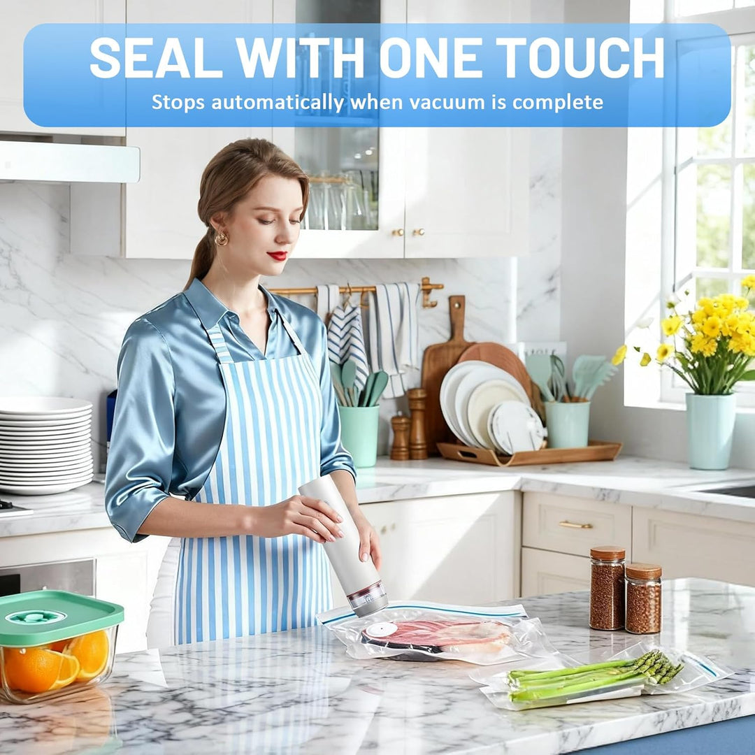 Vakuumiergerät, Mini Handvakuumierer, Vakuumierer für Lebensmittel mit 30 Wiederverwendbare Vakuumbe