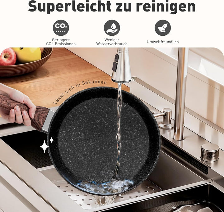 Kitchen Academy Topfset Antihaft mit Glasdeckeln Töpfe Set Pfannenset Granit Beschichteter Topf Indu
