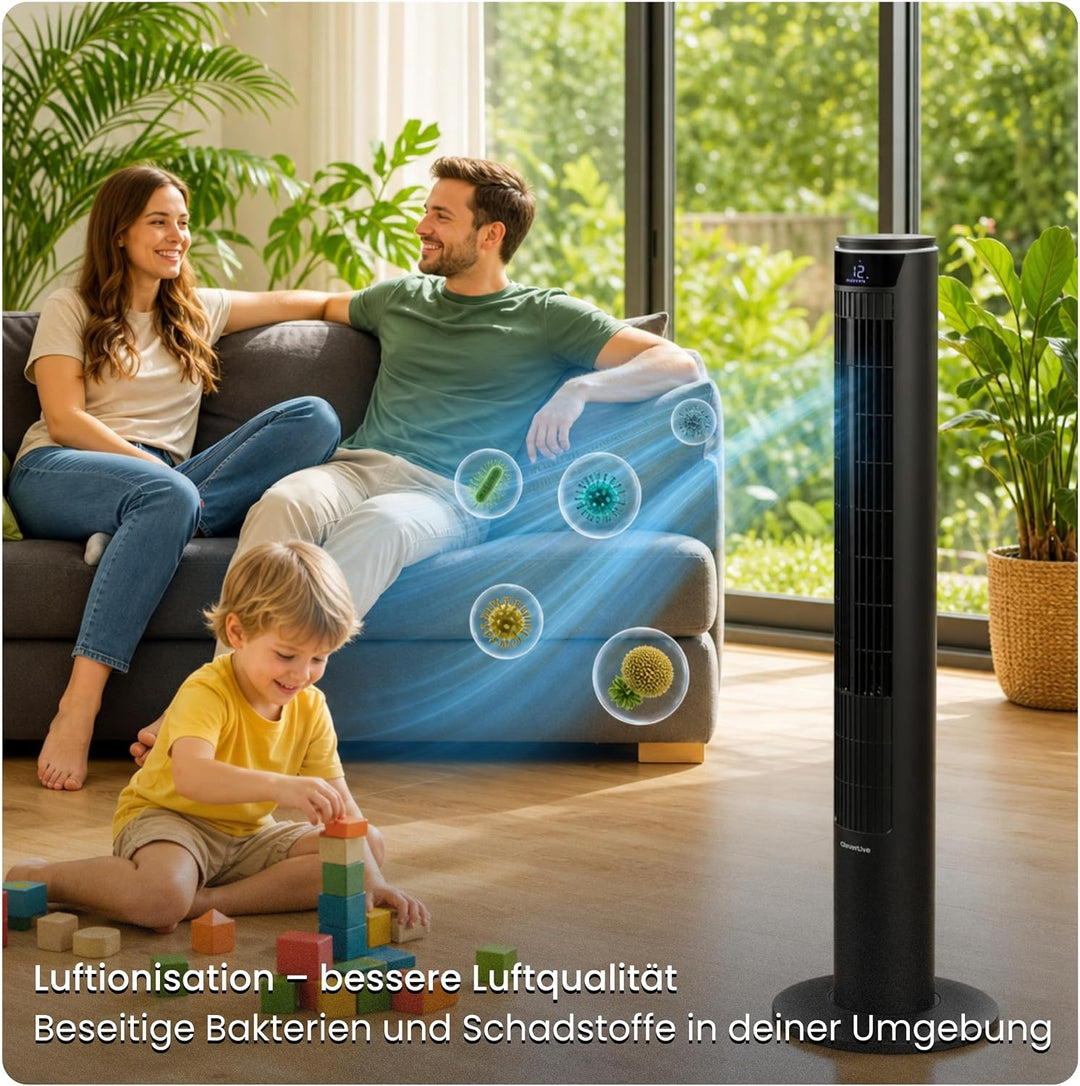 Turmventilator 107cm WiFi App, Luftkühler, Ventilator mit Sprühnebel, DC-Motor, 7,5 m/s Wind, Aroma-