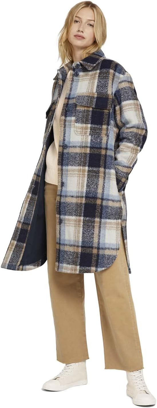 TOM TAILOR Denim Damen Oversize Mantel L 27603 - Cosy Blue Check, L 27603 - Cosy Blue Check