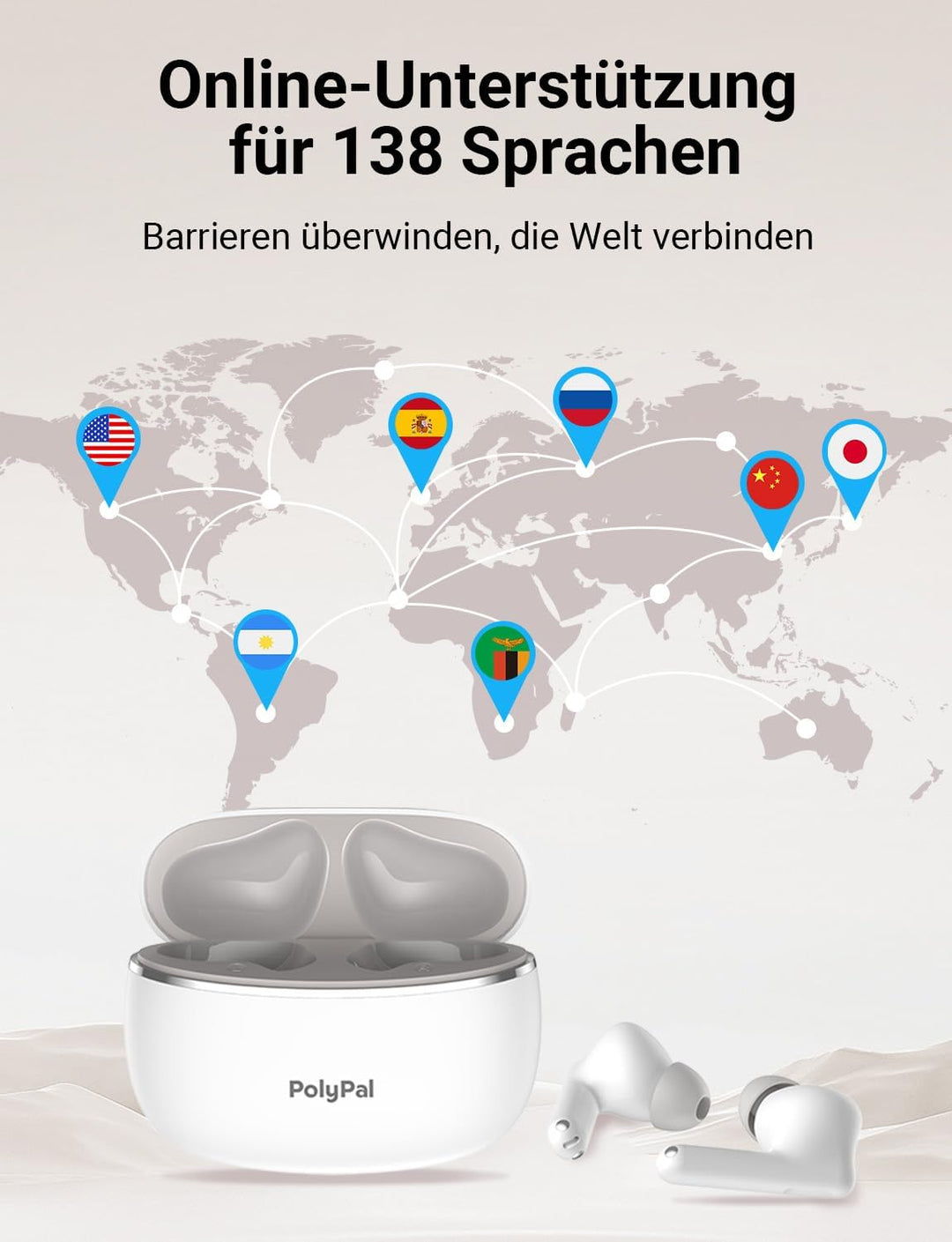 Polypay P1 AI Übersetzer Kopfhörer, Übersetzungsgerät für Live-Sprache und Video mit App für 138 Spr