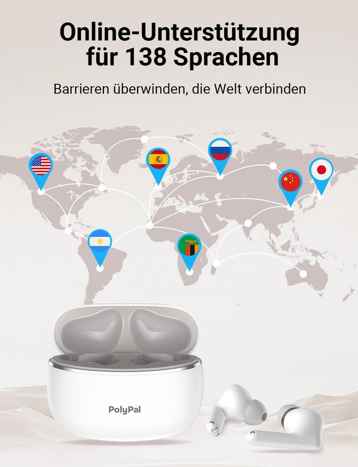 Polypay P1 AI Übersetzer Kopfhörer, Übersetzungsgerät für Live-Sprache und Video mit App für 138 Spr