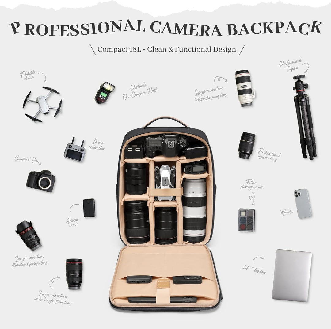 GOLF SUPAGS Kamerarucksack, DSLR SLR Kameratasche mit 14 Zoll Laptopfach und Regenschutz, Kompatibel