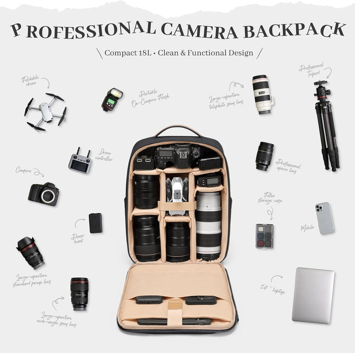 GOLF SUPAGS Kamerarucksack, DSLR SLR Kameratasche mit 14 Zoll Laptopfach und Regenschutz, Kompatibel
