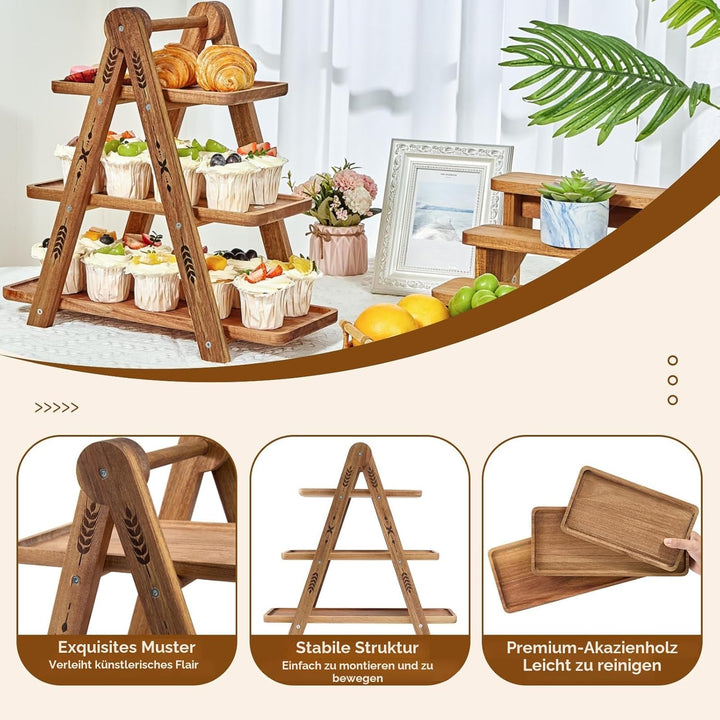 DUJUST Cupcake Ständer Holz für 24 Cupcakes, Tortenständer 3 Etagen mit lebensmittelechter Oberfläch