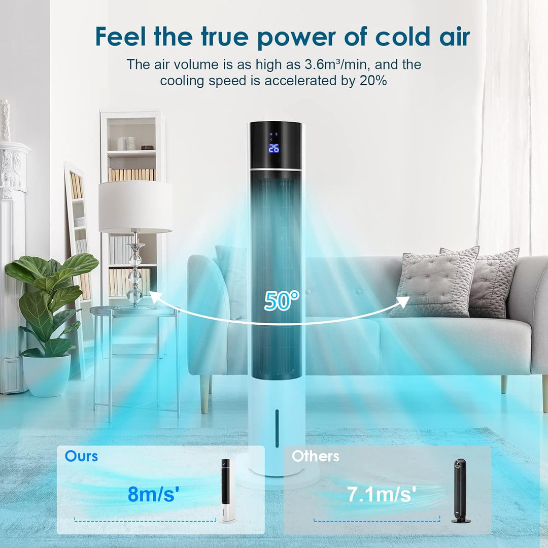 LIFERUN 104CM Turmventilator mit Fernbedienung und Wasserkühlung, 4 in 1 mit Kühlung Befeuchtung Rei