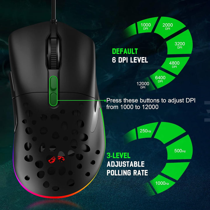 Mäuse D19 Wired Gaming Maus für Laptop, programmierbare Hintergrundbeleuchtung Maus 7 -Tasten, Mauss