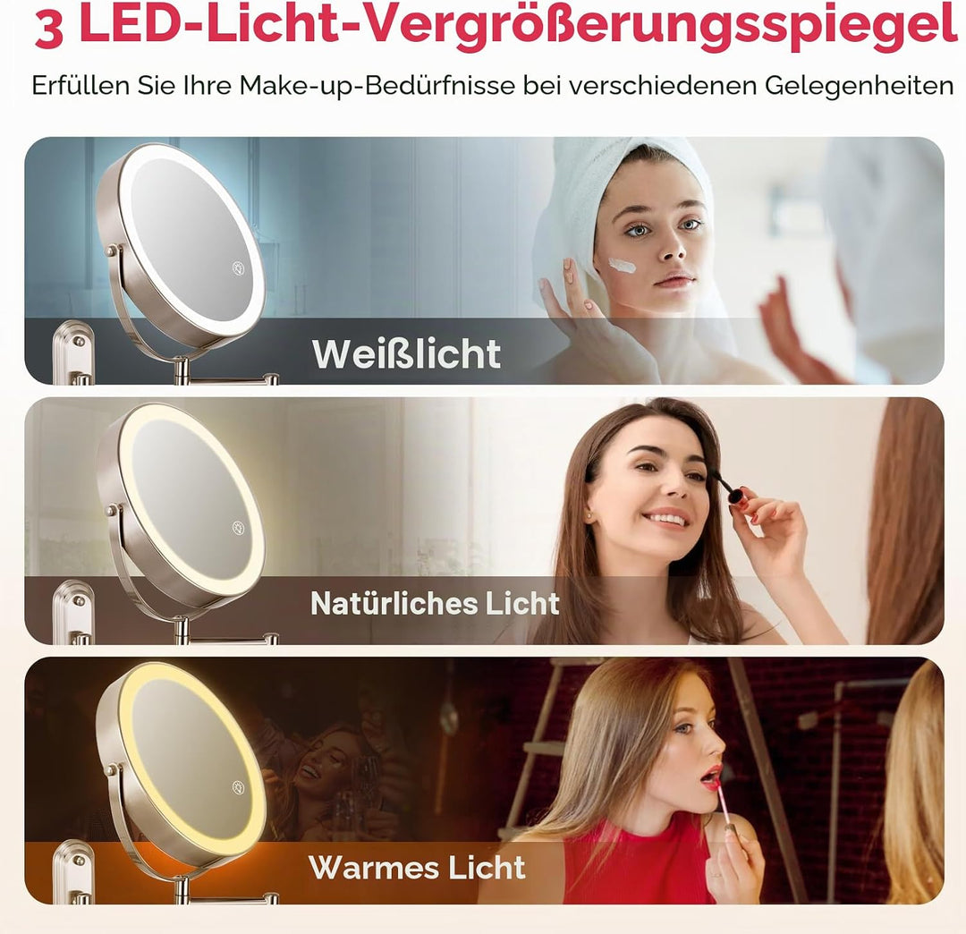 Wandmontierter Make-up-Spiegel, 1x/20x Vergrösserungsspiegel mit 8,5" Doppelseitig, Eitelkeit Make-u
