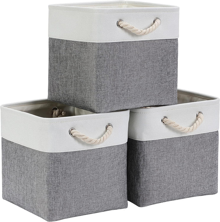 Mangata Aufbewahrungsbox Stoff, aufbewahrungskorb Grau Weiss, Korbe Stoff in Würfel (30x30x30 cm) fü