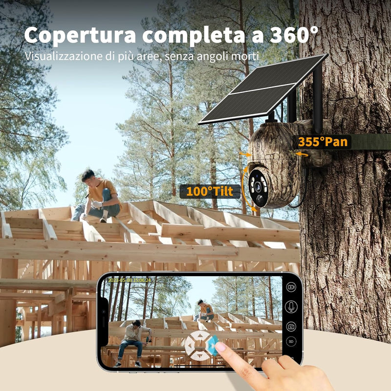 NUASI 4G LTE Wildkamera mit SIM Karte, 2K Kabellos Solar Wildtierkamera mit Handyübertragung App, Üb