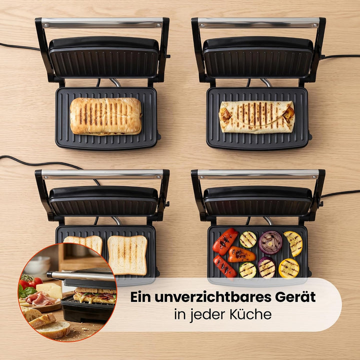Sandwichmaker, Panini-toaster, Elektrischer Grill, Schwarz, 1000W