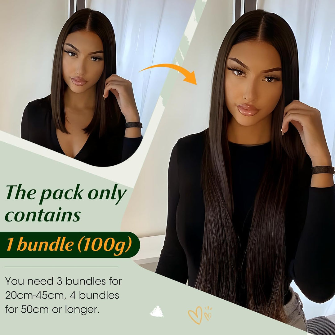 Elailite Bündel Extensions Echthaar #2 Dunkelbraun 25cm Sew in Haar Haarverlängerungen Weft Brasilia