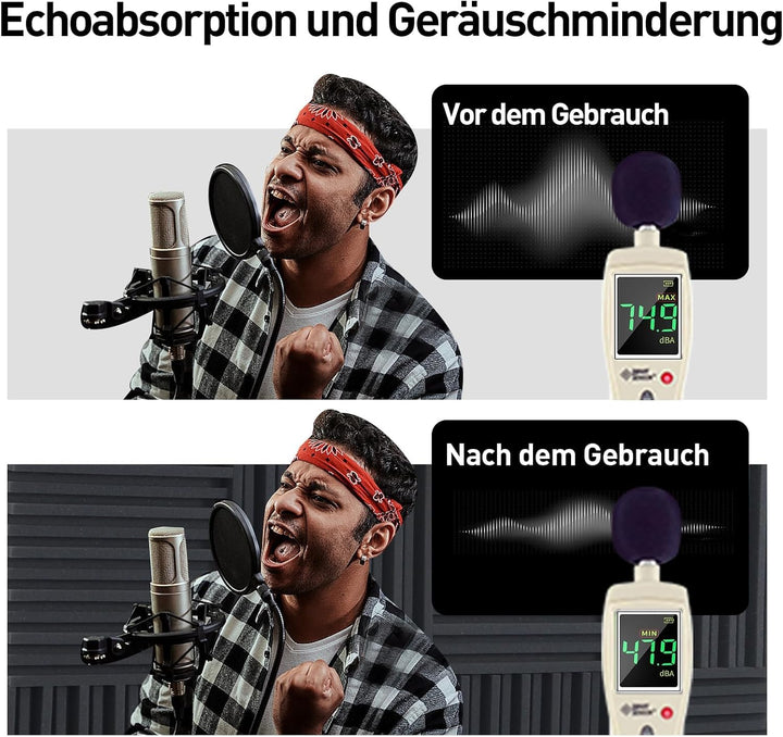 36 Stück Akustikpaneele, Selbstklebend Wandpaneele, Schwarz Gerillte Akustikschaumstoff 12 x 12 x 2