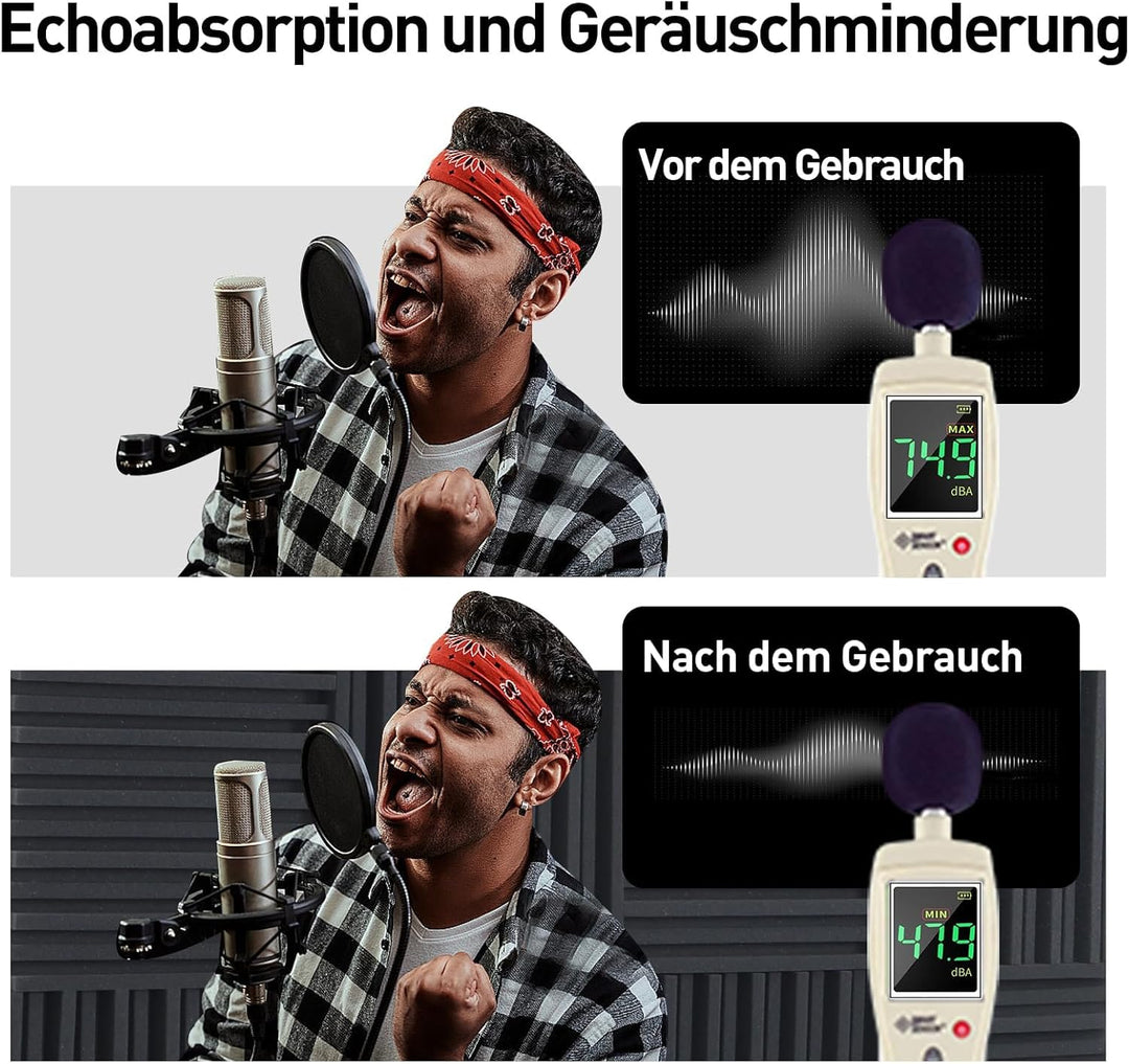 24 Stück Akustikschaumstoff Selbstklebend, Schwarz Gerillte Akustikpaneele 12 x 12 x 2 Zoll, Hohe Di