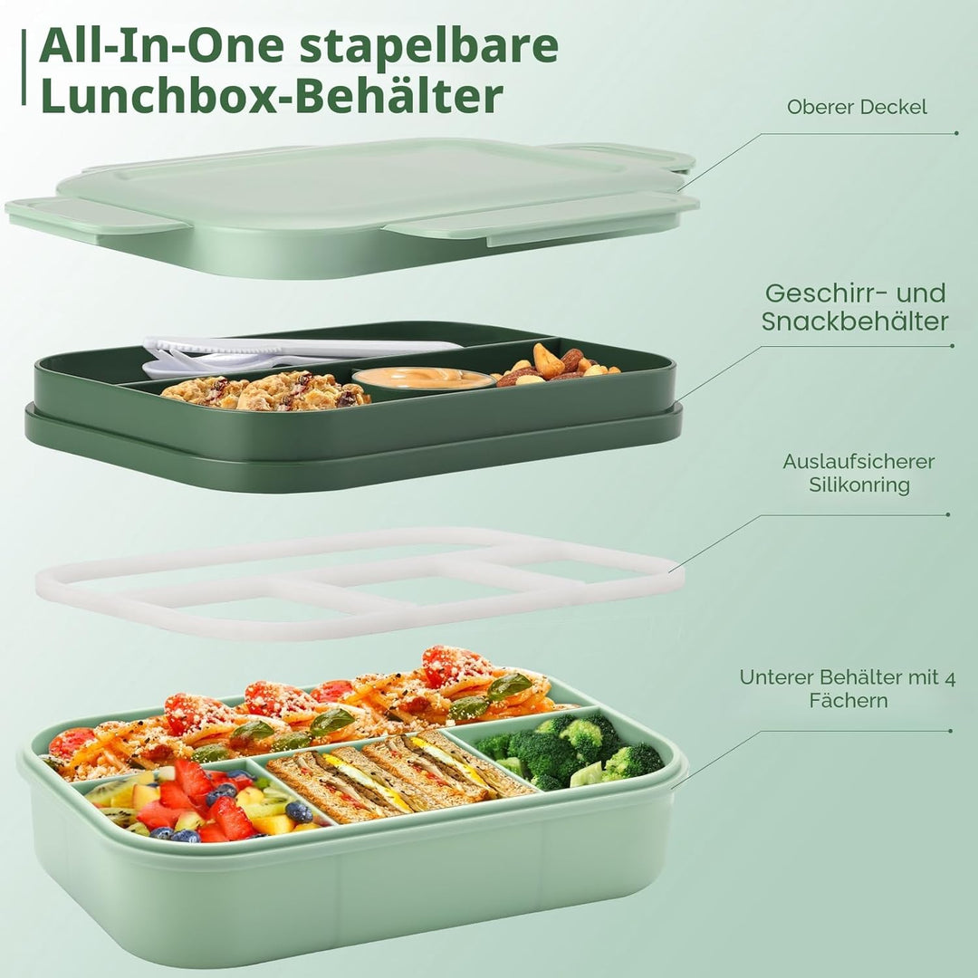 Lunchbox für Erwachsene,2000ml Brotdose mit Fächern,Bento Boxen Lunch Box Kinder mit Besteck,Vesperb
