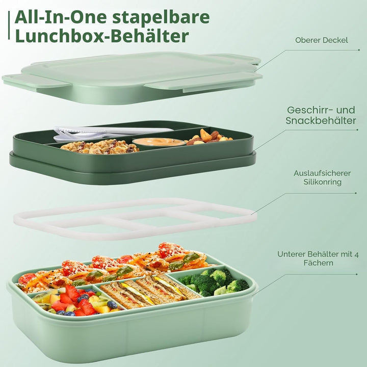 Lunchbox für Erwachsene,2000ml Brotdose mit Fächern,Bento Boxen Lunch Box Kinder mit Besteck,Vesperb