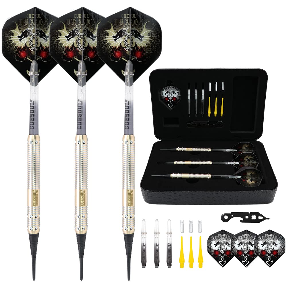 CUESOUL 16 Grams Deluxe Soft Tip Darts Set with Luxury Case（Dragon Series） JL-STL-B1103+D604, JL-STL