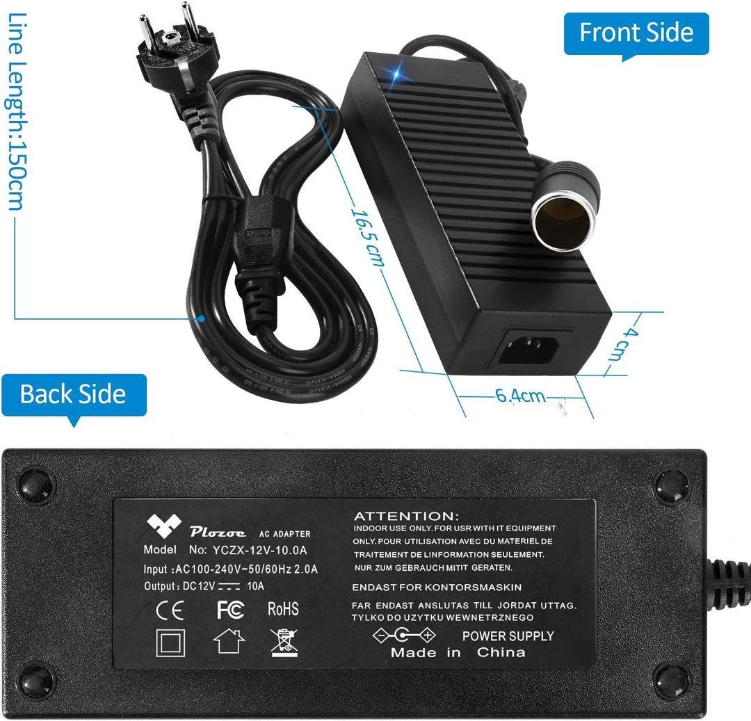 Plozoe KFZ Netzadapter, 120W 12V 10A AC-DC Spannungswandler,230v auf 12v KFZ Netzadapter,12v netztei