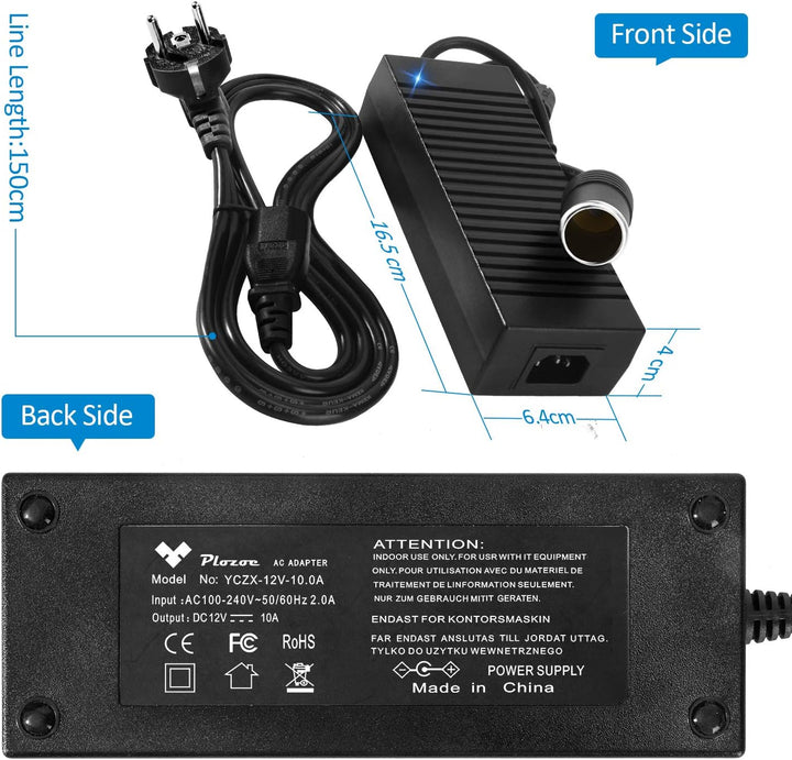 Plozoe KFZ Netzadapter, 120W 12V 10A AC-DC Spannungswandler,230v auf 12v KFZ Netzadapter,12v netztei