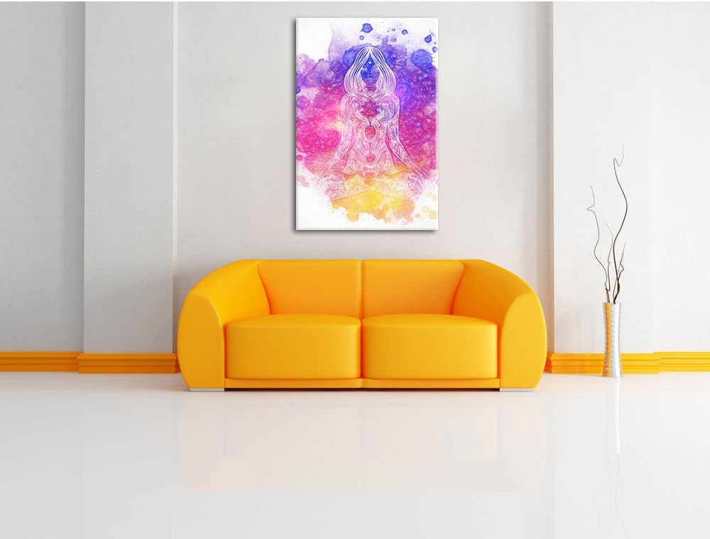 Pixxprint Lotoshaltung Yoga Kunst Buntstift Effekt, Format: 100x70 auf Leinwand, 100x70