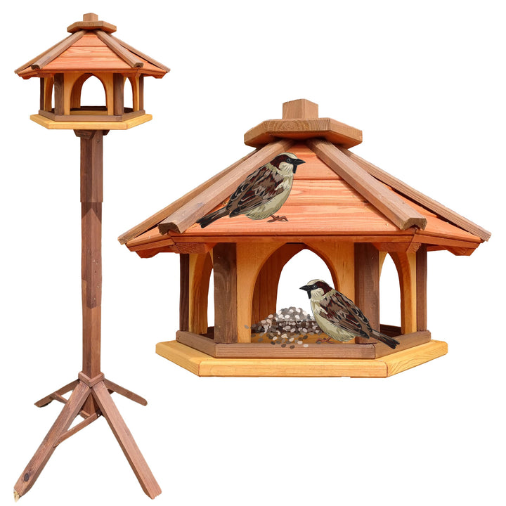 Vogelhaus mit Stander aus Holz, wetterfest, vogelfutterhaus, Futterhaus, Futterstation für Wildvögel