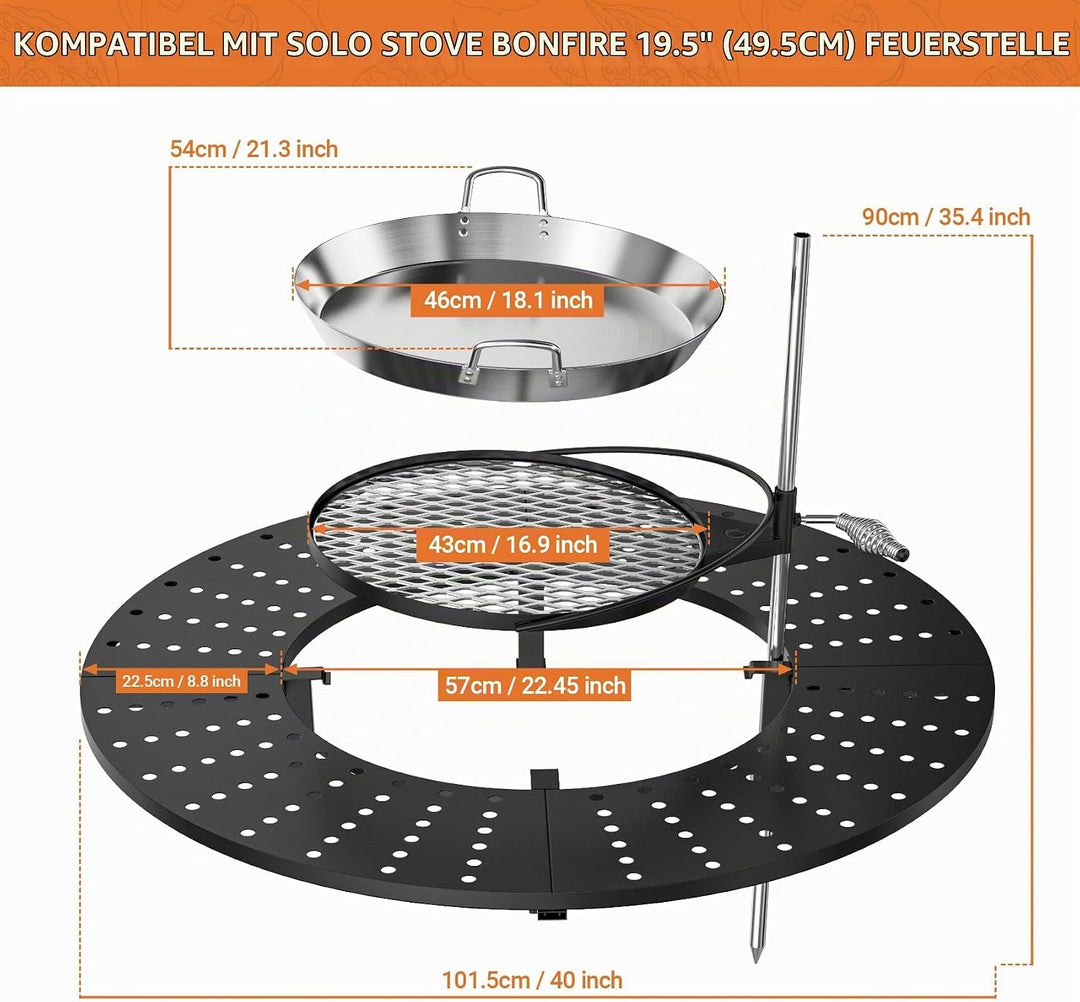 onlyfire 3-in-1 Feuerstelle Surround Tischplatte für Solo Stove Bonfire 49,5cm, Höhenverstellbar &amp; 3