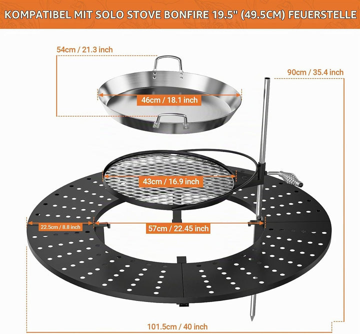 onlyfire 3-in-1 Feuerstelle Surround Tischplatte für Solo Stove Bonfire 49,5cm, Höhenverstellbar &amp; 3
